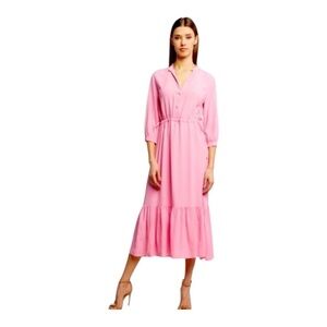 Marella MaxMara Italian Silk Blend Petal Pink Tiered Ruffle MIDI Robe Dress 10